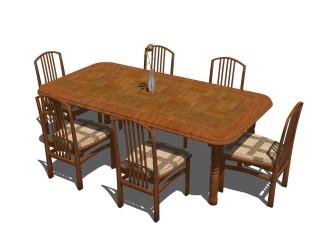 新中式桌椅组合草图大师模型，桌椅组合skp模型下载