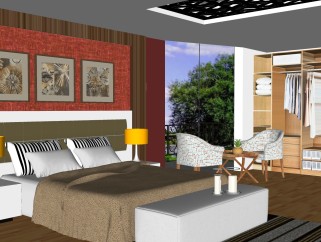 现代卧室主人房免费su模型，餐厅skb文件下载