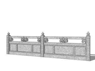 中式石材护栏免费su模型，栏杆草图大师模型下载
