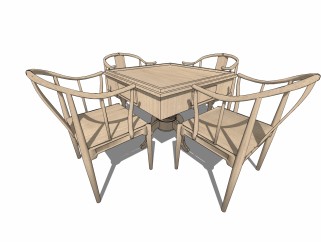 中式餐桌sketchup模型，餐桌草图大师模型下载