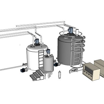 现代化工厂储蓄罐草图大师模型，工业设施su模型下载