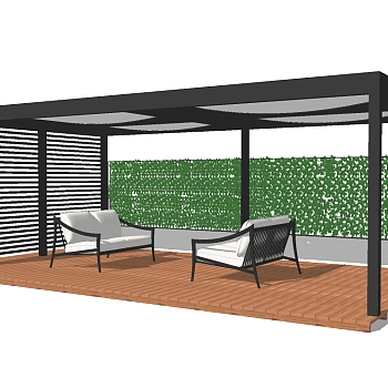 现代简约庭院廊架草图大师模型，简约庭院廊架sketchup模型下载