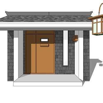 中式院门院墙草图大师模型，院门院墙sketchup模型免费下载