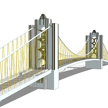 悬索桥设计草图大师模型下载，sketchup悬索桥su模型分享