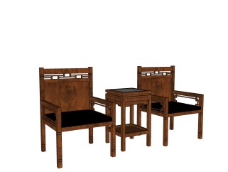 中式休闲桌椅免费su模型，休闲桌椅组合草图大师模型下载