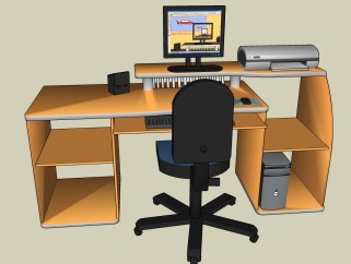 板式办公桌电脑桌椅SU模型，办公桌电脑桌椅skp模型下载