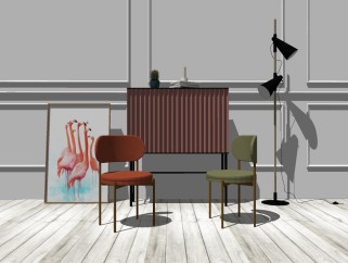 现代边柜单椅组合sketchup模型，边柜草图大师模型下载