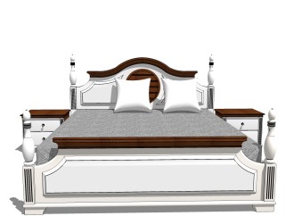 简欧双人床免费su模型，双人床sketchup模型下载