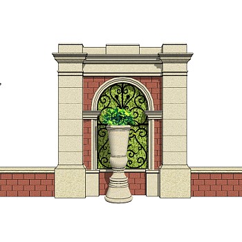 欧式景观墙SU模型下载，景观墙skb模型分享