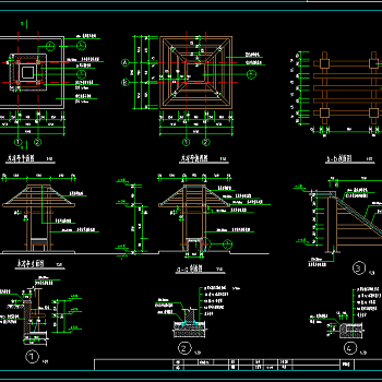 两套中式景观亭cad施工图，景观亭cad图纸下载