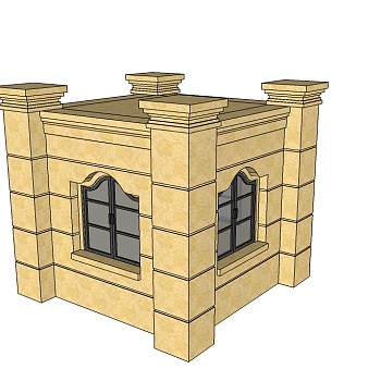 欧式小区门卫亭su模型下载、小区门卫亭草图大师模型下载