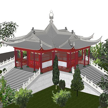 中式寺庙草图大师模型，寺庙SKP模型下载