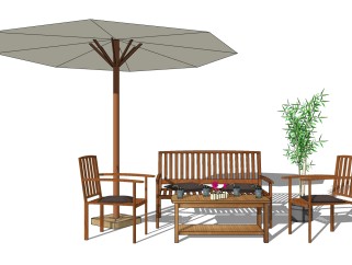 中式户外休闲桌椅组合su模型，休闲桌椅sketchup模型下载