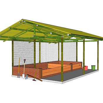 现代竹制凉亭su模型，凉亭草图大师模型下载