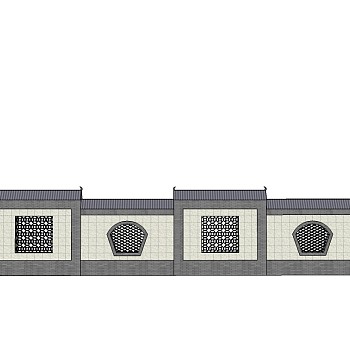 中式围墙院墙草图大师模型skp文件，围墙sketchup模型skp文件下载