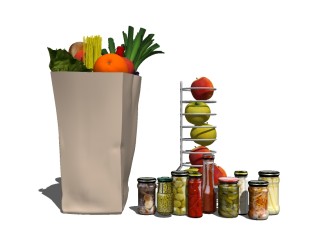 现代蔬菜水果罐头组合免费su模型，食品草图大师模型下载