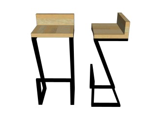 现代固定吧椅su模型，钢木吧椅草图大师模型下载