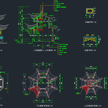重檐亭CAD整体施工图，重檐亭CAD建筑图纸下载