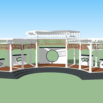 中式景观廊架草图大师模型，景观廊架sketchup模型下载