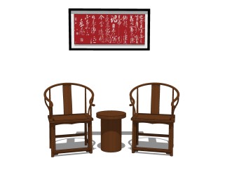 中式休闲桌椅免费su模型，休闲桌椅组合草图大师模型下载