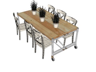 现代实木餐桌椅su模型，户外椅子草图大师模型下载