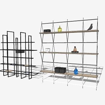 现代金属简约装饰架su模型，装饰架草图大师模型下载