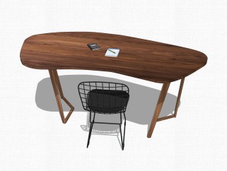 现代实木办公桌草图大师模型，办公桌skp模型下载