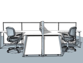 办公室里的办公桌SKP模型设计，办公桌草图大师模型下载