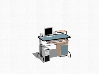 现代电脑桌办公桌草图大师模型，办公桌skp模型下载