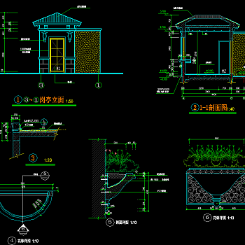 岗亭景观亭CAD施工图纸，景观亭CAD建筑图纸下载