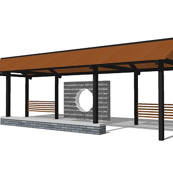 新中式实木廊架草图大师模型，实木廊架sketchup模型下载