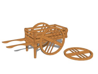 现代乡村木车sketchup模型，木车skb文件下载