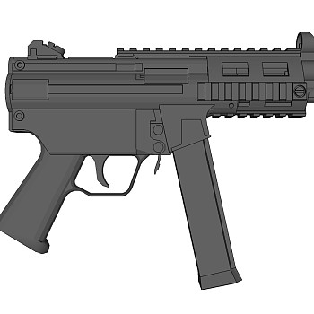 德国H&k公司MP5K冲锋枪草图大师模型，冲锋枪SU模型下载