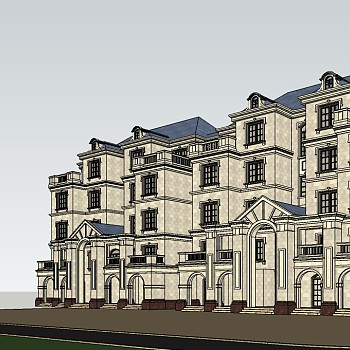 法式连排别墅su模型免费下载，sketchup别墅草图大师模型