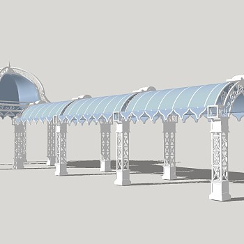 欧式造型廊亭组合廊架草图大师模型，造型廊亭组合廊架sketchup模型下载