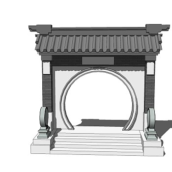 中式大门门头草图大师模型，大门门头sketchup模型免费下载