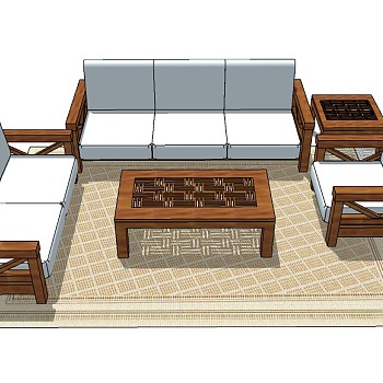 新中式多人沙发草图大师模型，多人沙发sketchup模型下载