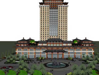 中式酒店草图大师模型下载、酒店su模型下载