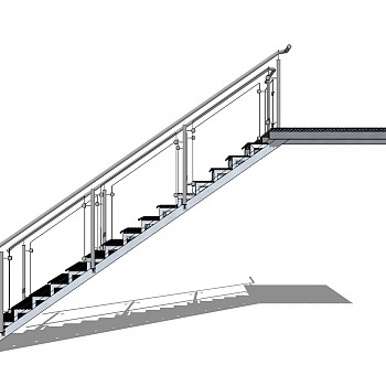 现代钢结构单跑楼梯草图大师模型，钢结构单跑楼梯sketchup模型免费下载