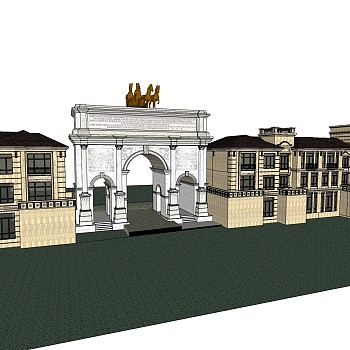城市欧式别墅小区外观草图大师模型，SU模型免费下载