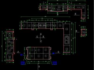 原创实木橱柜图库全套施工图，实木橱柜CAD平面图下载