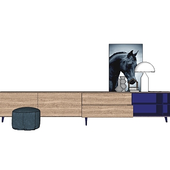 现代简约电视柜摆件组合草图大师模型，电视柜sketchup模型