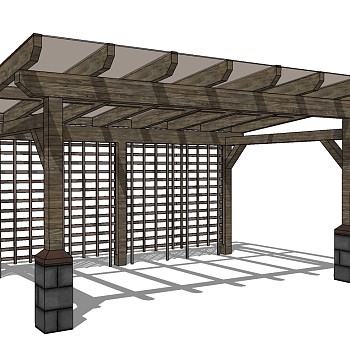 现代复古实木廊架草图大师模型，廊架sketchup模型下载