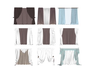 现代布艺窗帘组合草图大师模型，布艺窗帘组合sketchup模型下载