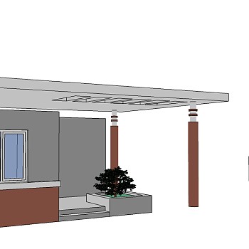 现代小区门卫亭su模型下载、小区门卫亭草图大师模型下载