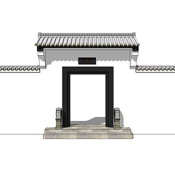 中式院门院墙草图大师模型，院门院墙sketchup模型免费下载