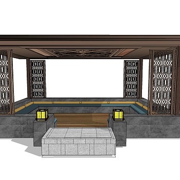 新中式凉亭 草图大师模型下载、新中式凉亭su模型下载
