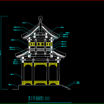 单围重檐八角亭cad施工图，观景亭cad竣工图下载