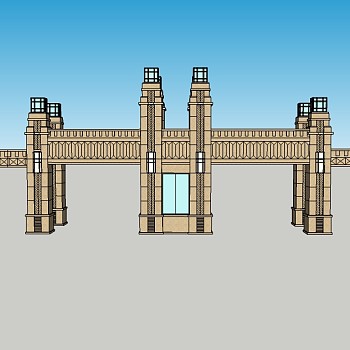 新中式大门su模型下载，sketchup入口大门skp模型