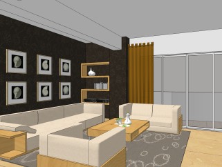 现代家装组合免费su模型，客厅skp模型下载